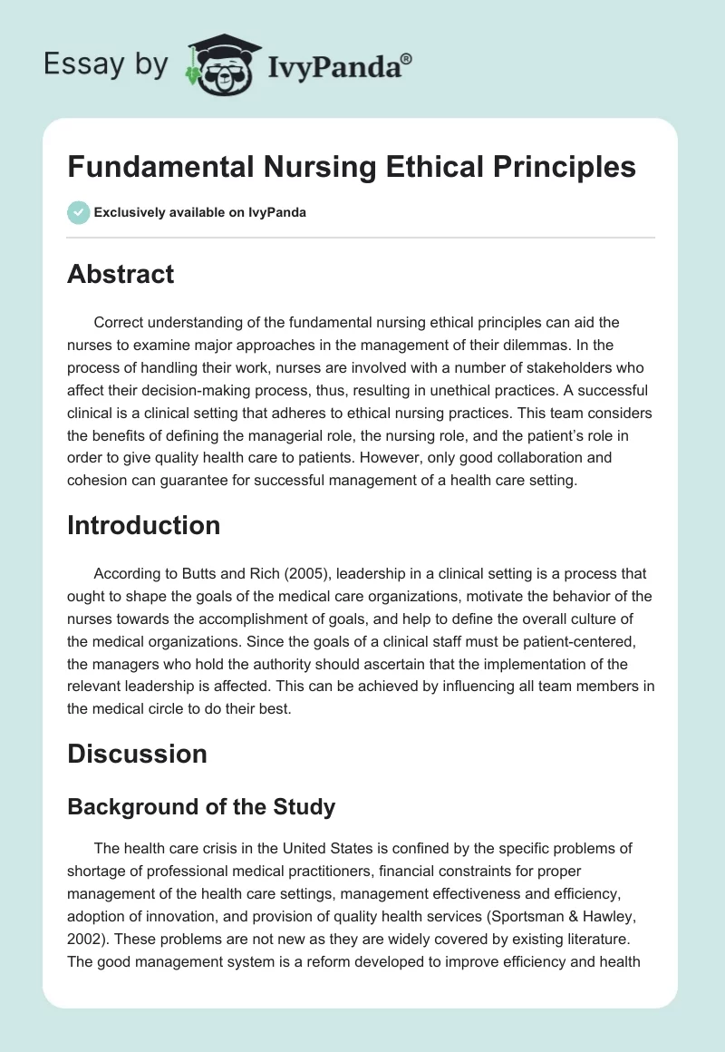 Fundamental Nursing Ethical Principles. Page 1
