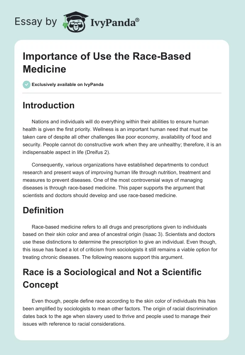 Importance of Use the Race-Based Medicine. Page 1