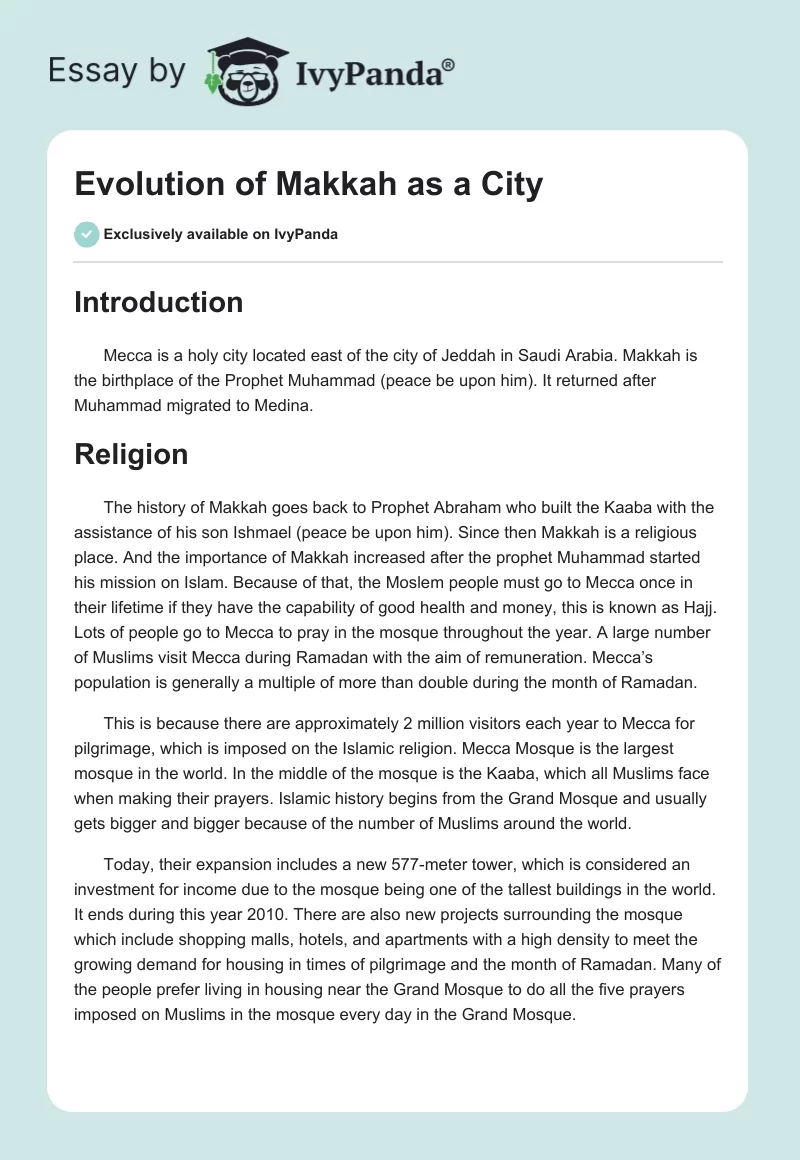 Evolution of Makkah as a City. Page 1