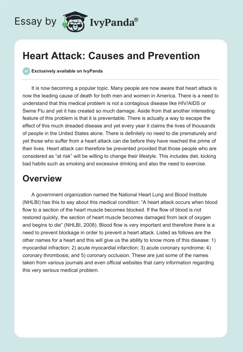 Heart Attack: Causes and Prevention. Page 1