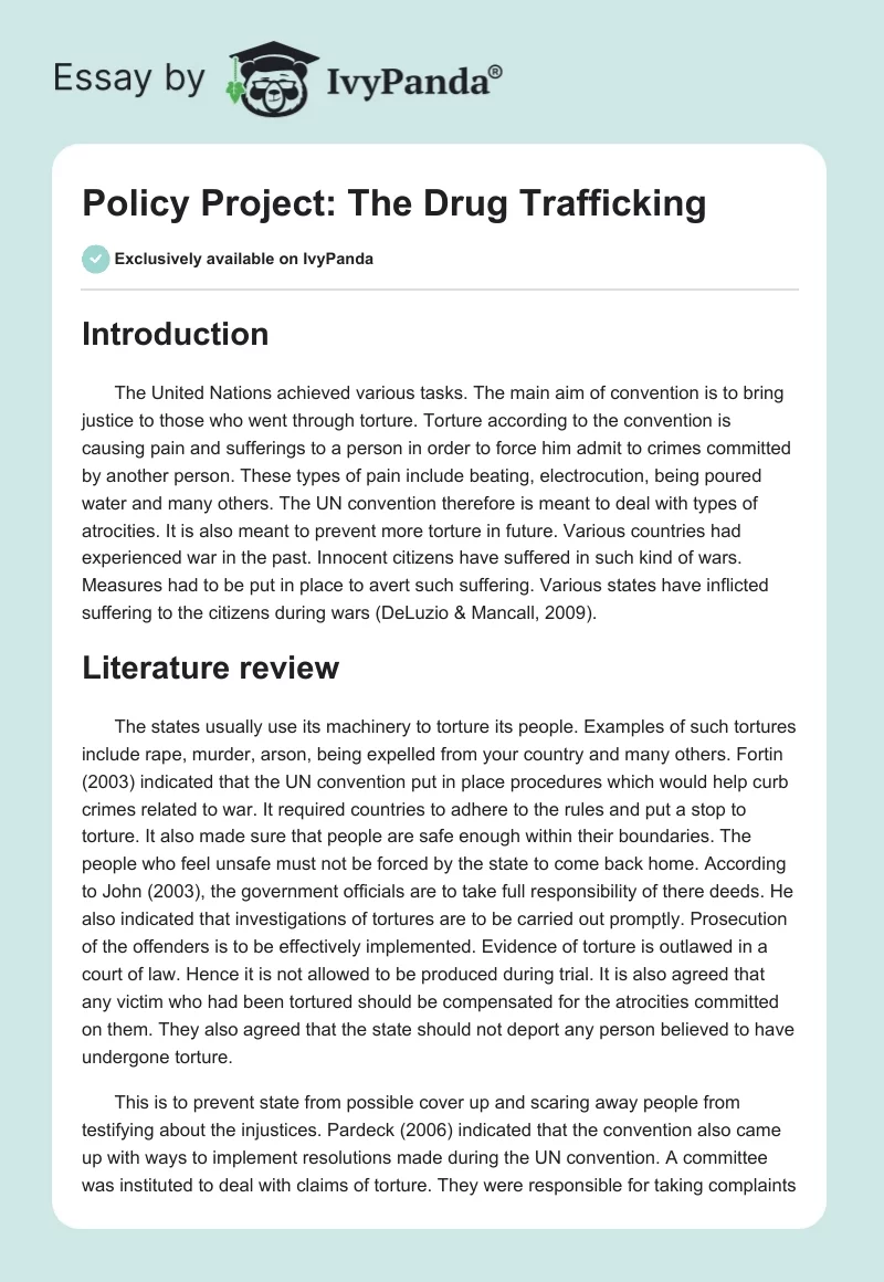 Policy Project: The Drug Trafficking. Page 1