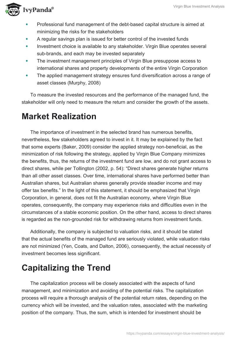 Virgin Blue Investment Analysis. Page 2