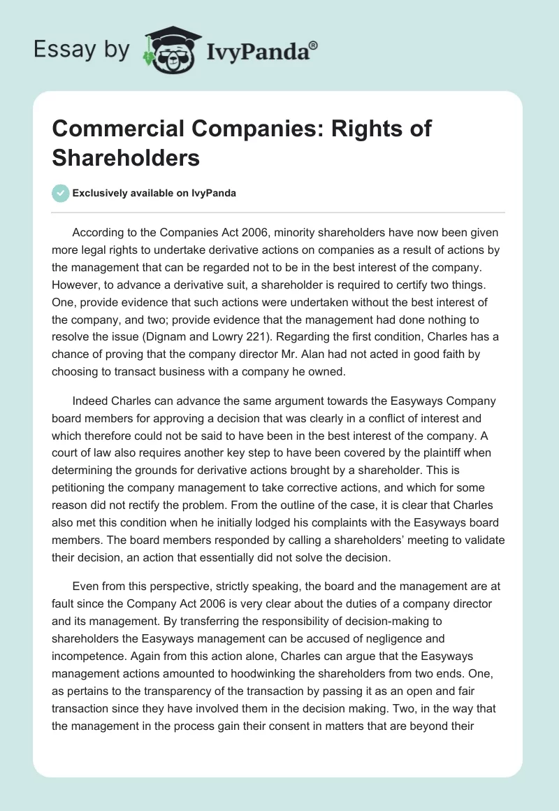 Commercial Companies: Rights of Shareholders. Page 1