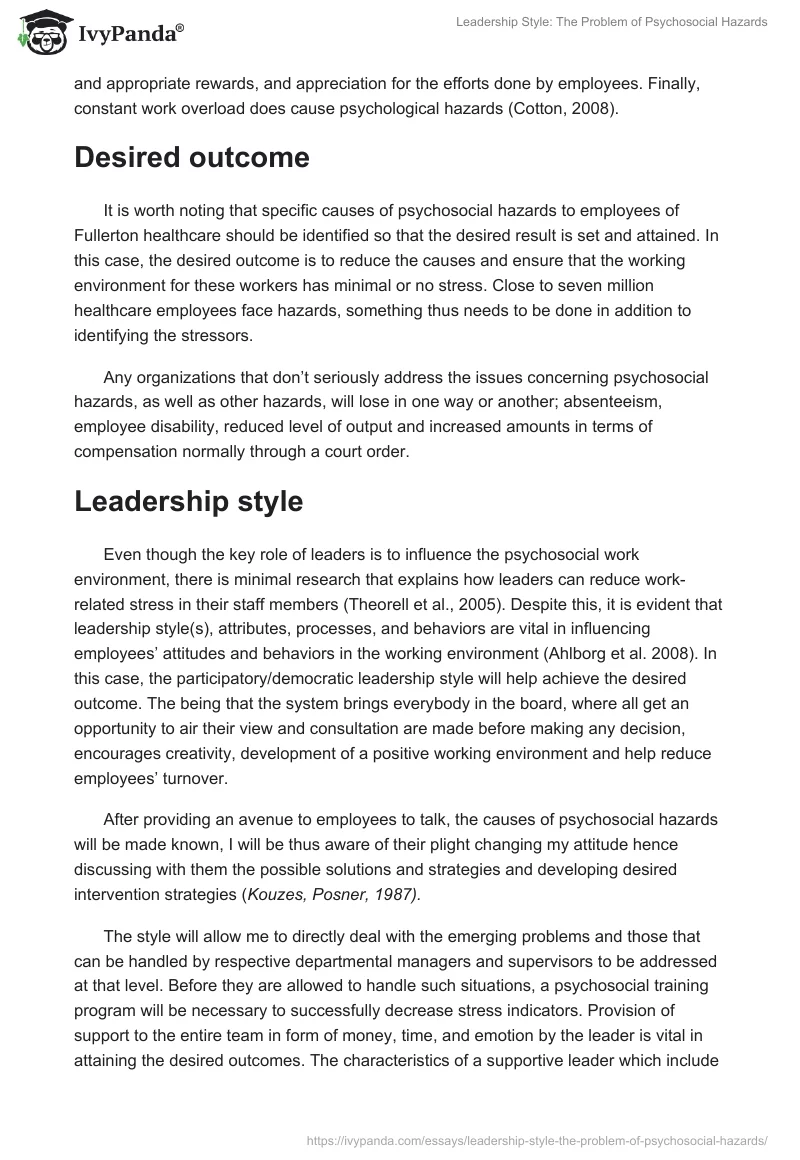 Leadership Style: The Problem of Psychosocial Hazards. Page 2
