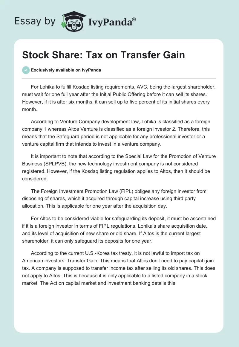 Stock Share: Tax on Transfer Gain. Page 1