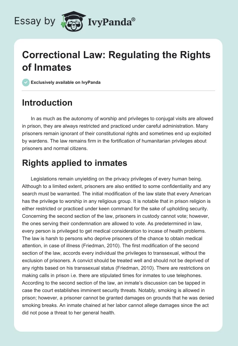 Correctional Law: Regulating the Rights of Inmates. Page 1
