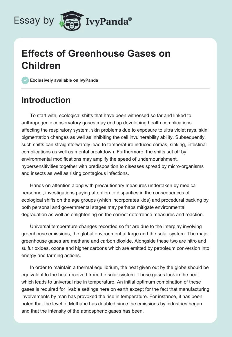 Effects of Greenhouse Gases on Children. Page 1