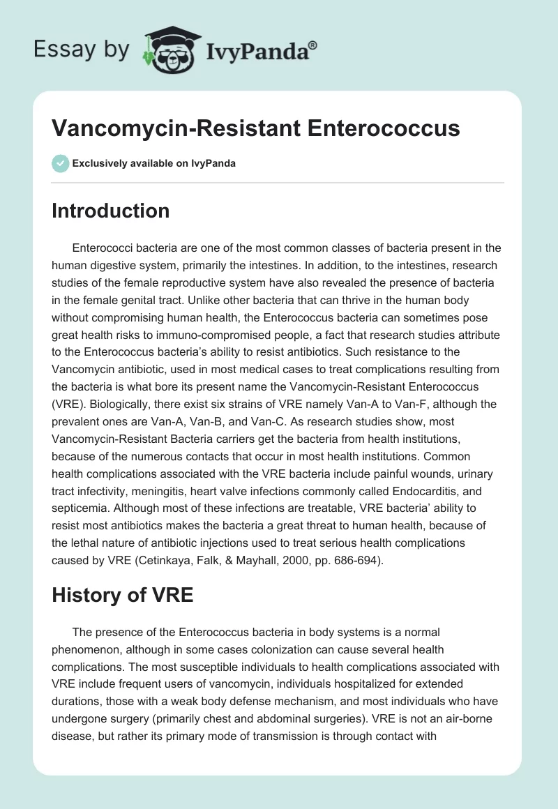 Vancomycin-Resistant Enterococcus. Page 1