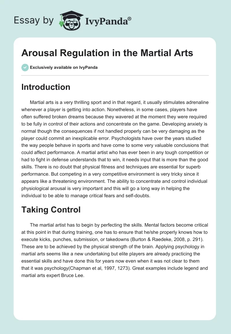 Arousal Regulation in the Martial Arts. Page 1