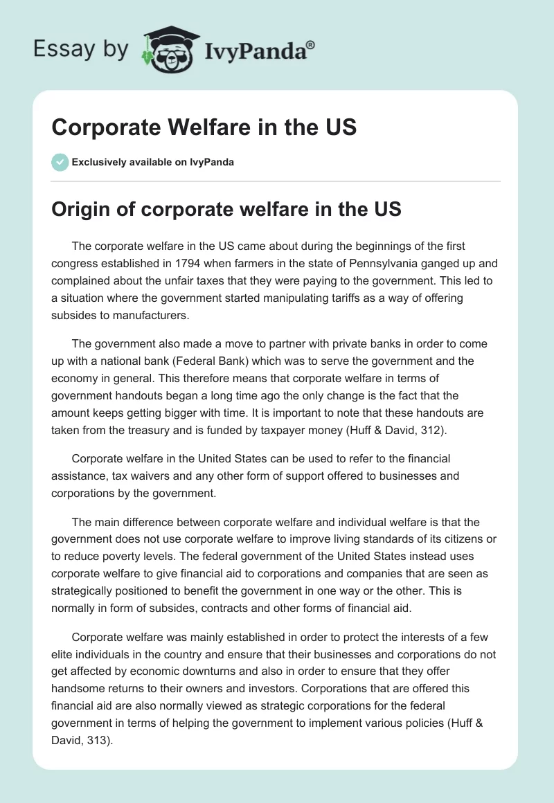 Corporate Welfare in the US. Page 1