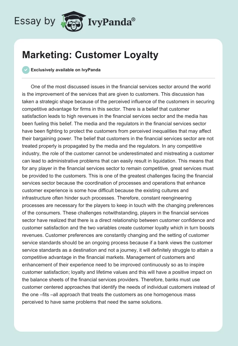 Marketing: Customer Loyalty. Page 1