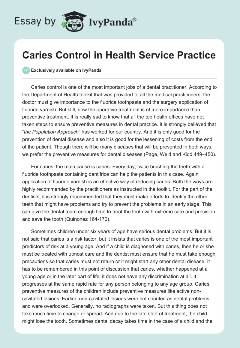 Caries Control in Health Service Practice. Page 1