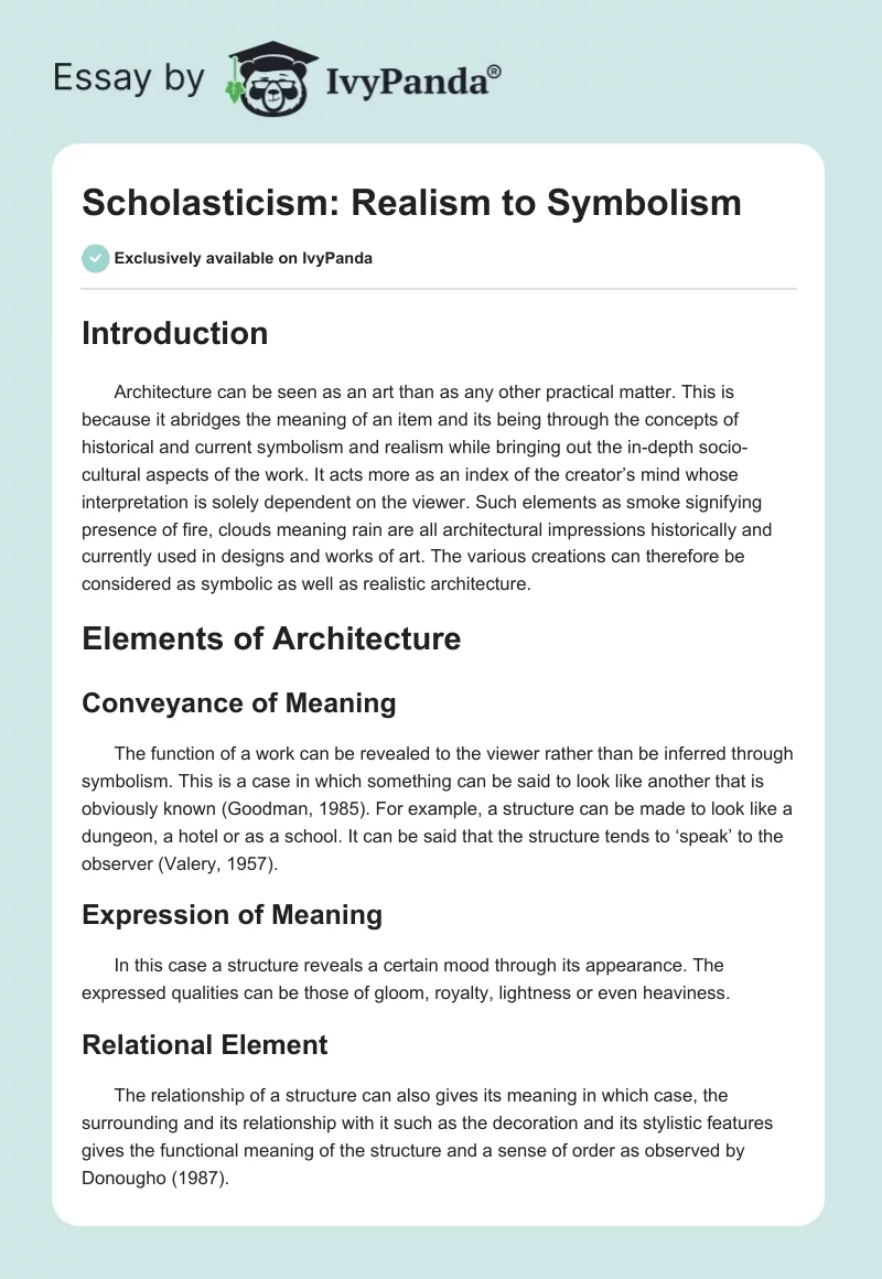 Scholasticism: Realism to Symbolism. Page 1