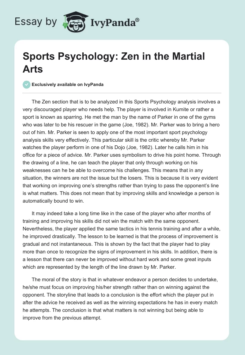 Sports Psychology: Zen in the Martial Arts. Page 1