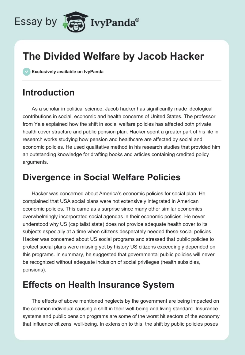 The Divided Welfare by Jacob Hacker. Page 1