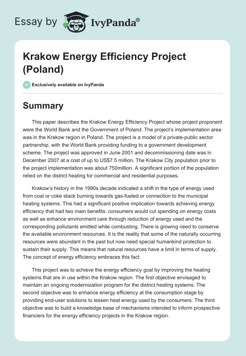 Krakow Energy Efficiency Project (Poland). Page 1