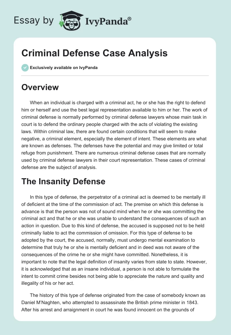 Criminal Defense Case Analysis. Page 1
