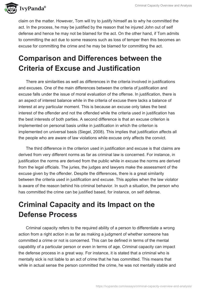 Criminal Capacity Overview and Analysis. Page 2