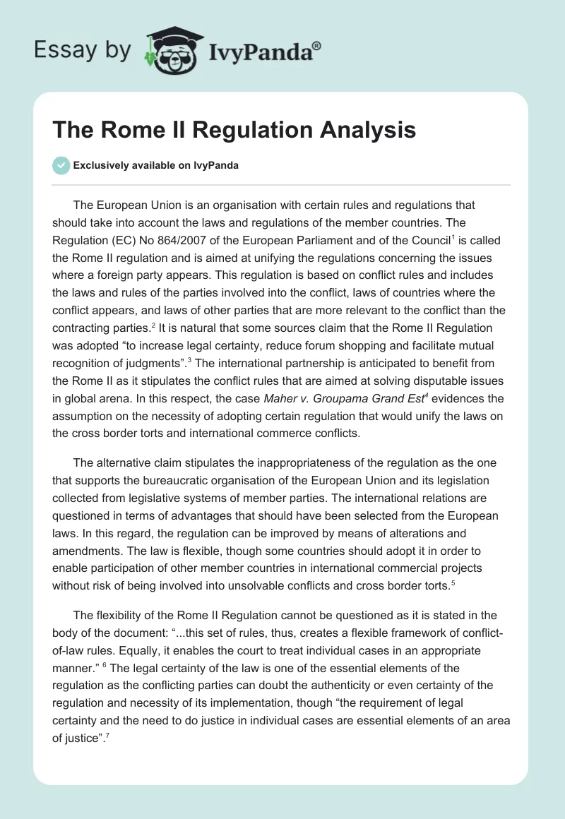 The Rome II Regulation Analysis. Page 1