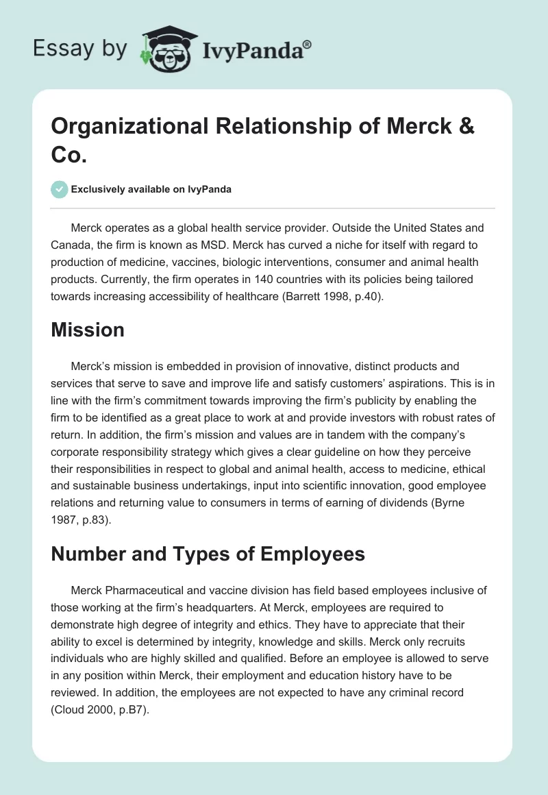 Organizational Relationship of Merck & Co.. Page 1