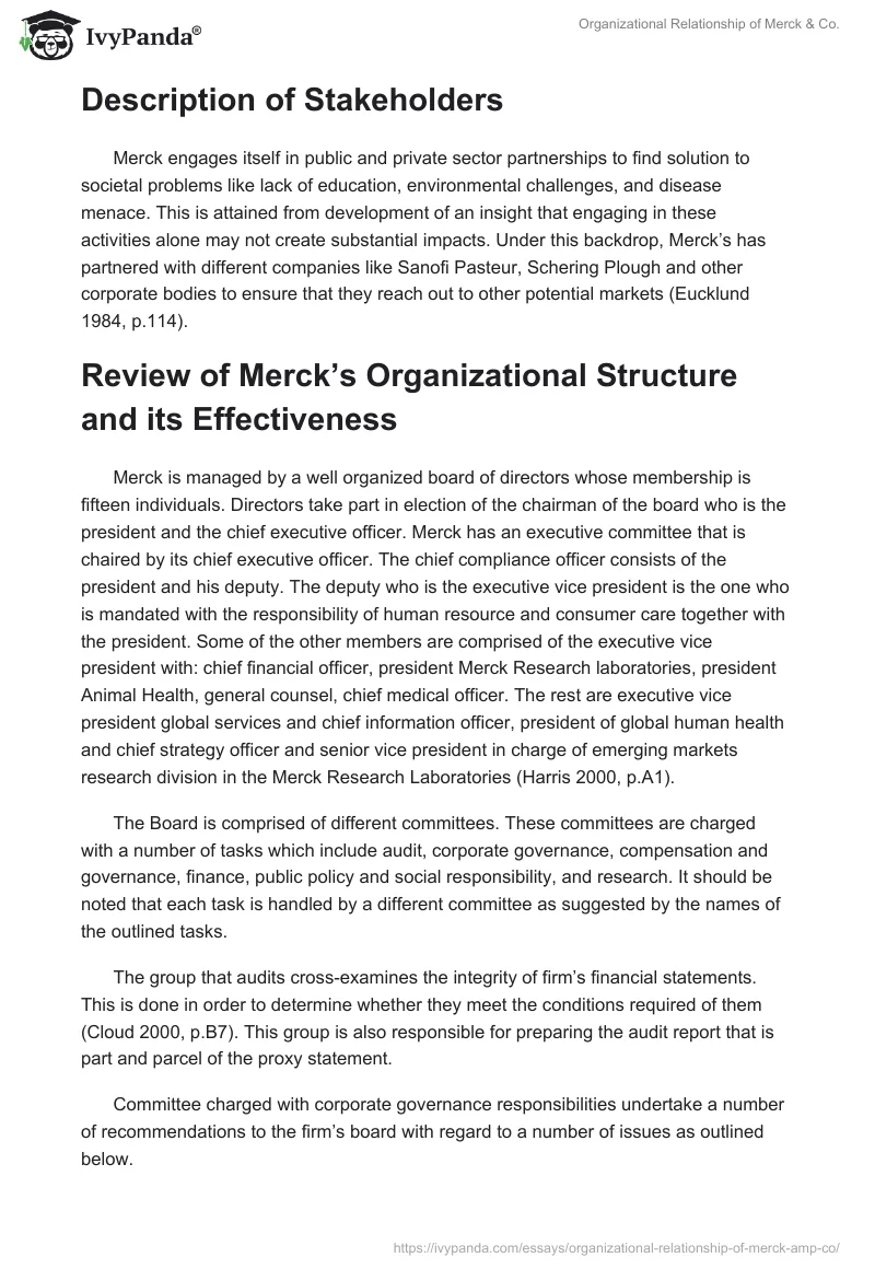 Organizational Relationship of Merck & Co.. Page 2