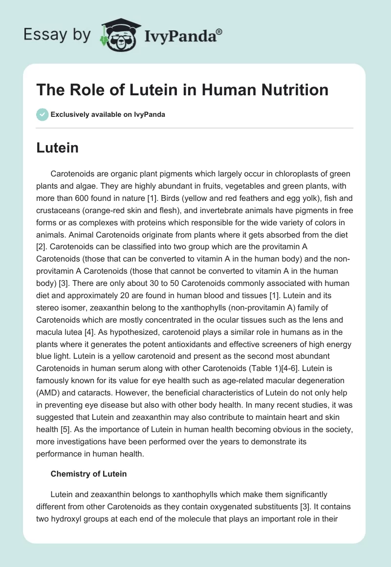 The Role of Lutein in Human Nutrition. Page 1