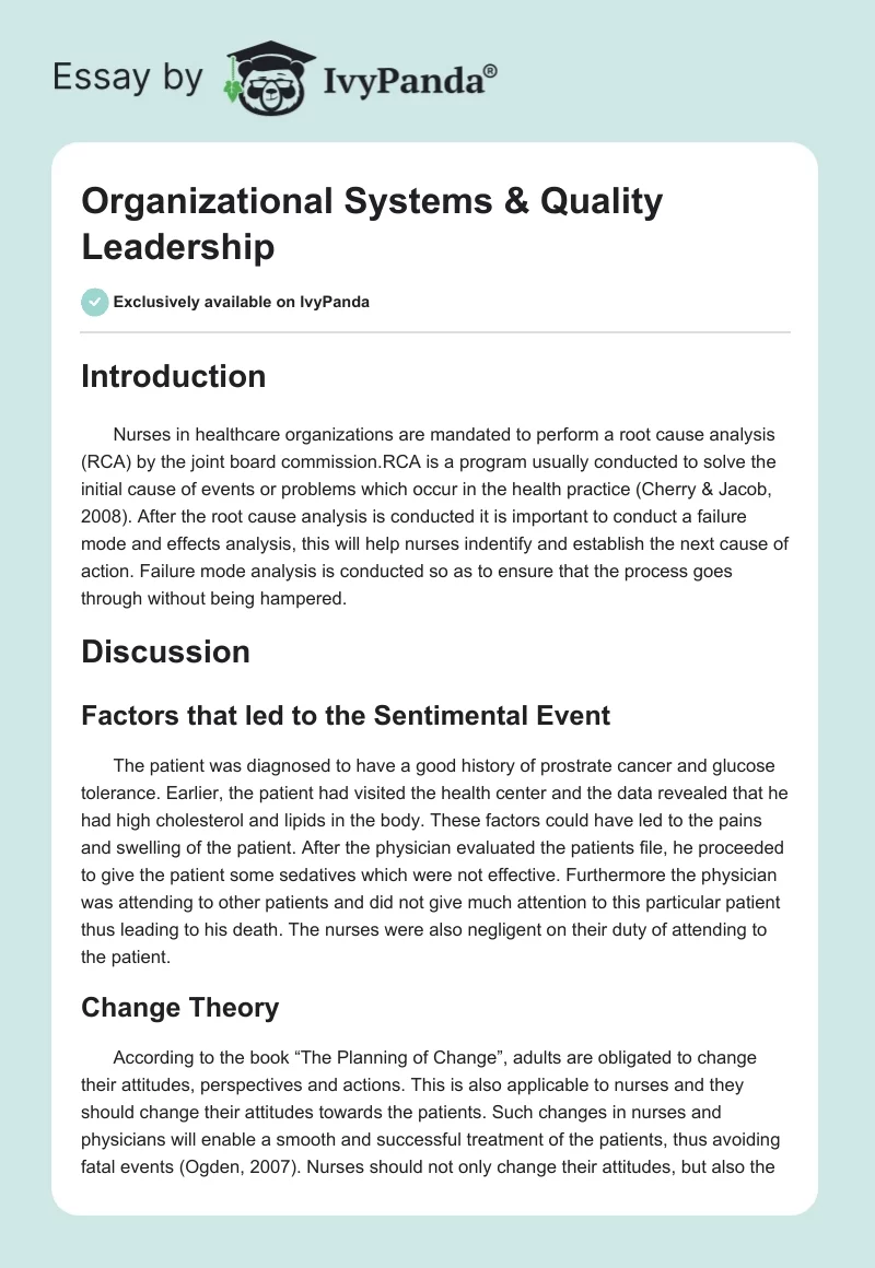 Organizational Systems & Quality Leadership. Page 1