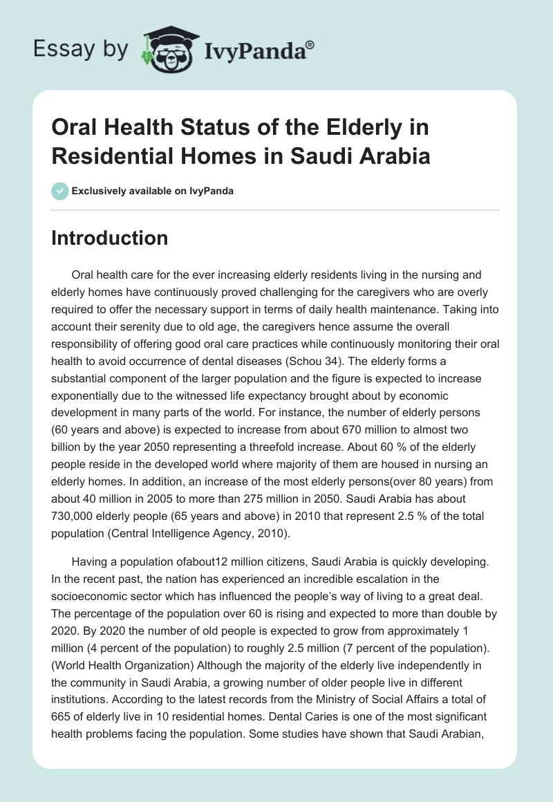 Oral Health Status of the Elderly in Residential Homes in Saudi Arabia. Page 1