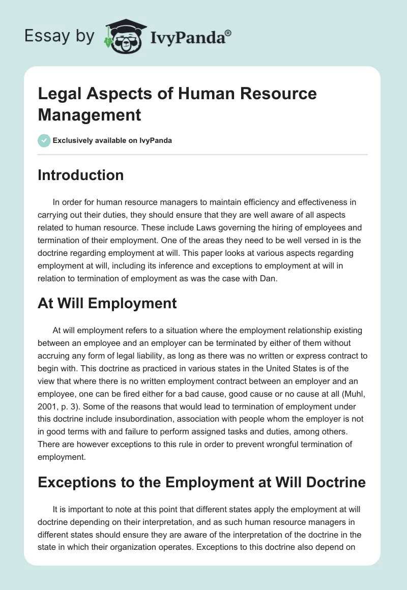 Legal Aspects of Human Resource Management. Page 1