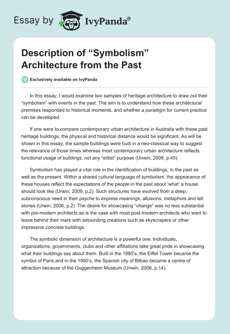 Description of “Symbolism” Architecture from the Past. Page 1