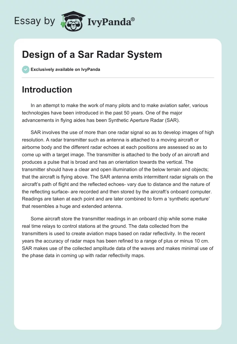 Design of a Sar Radar System. Page 1