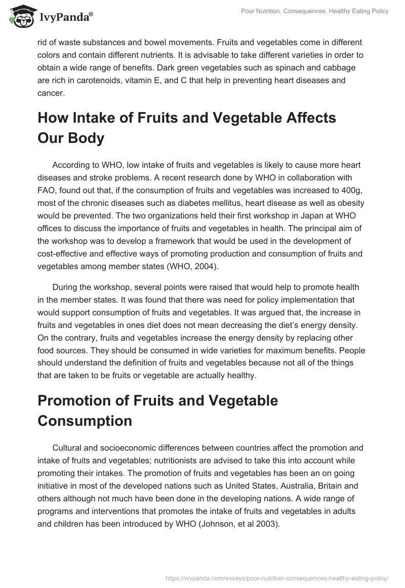 Poor Nutrition. Consequences. Healthy Eating Policy. Page 2
