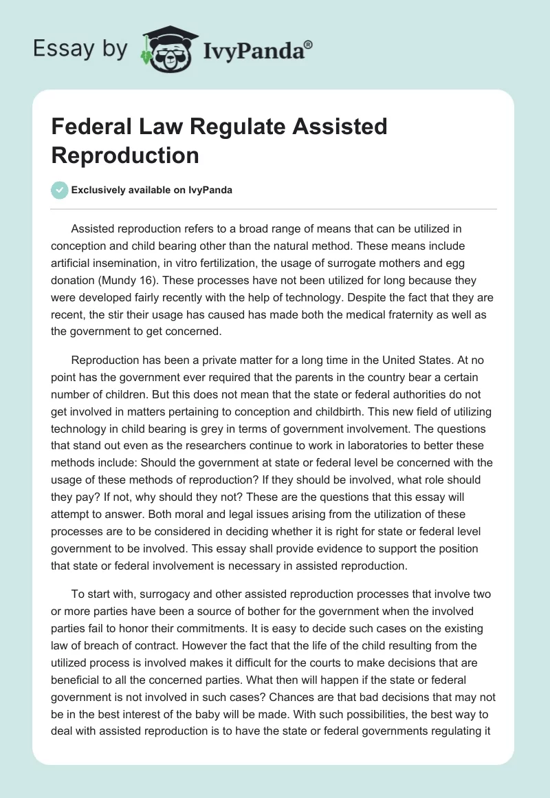 Federal Law Regulate Assisted Reproduction. Page 1