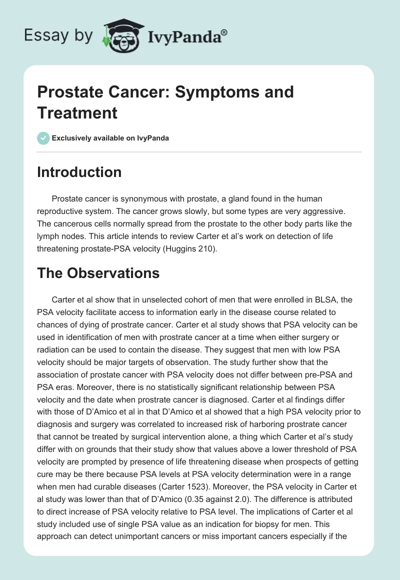 Prostate Cancer: Symptoms and Treatment. Page 1