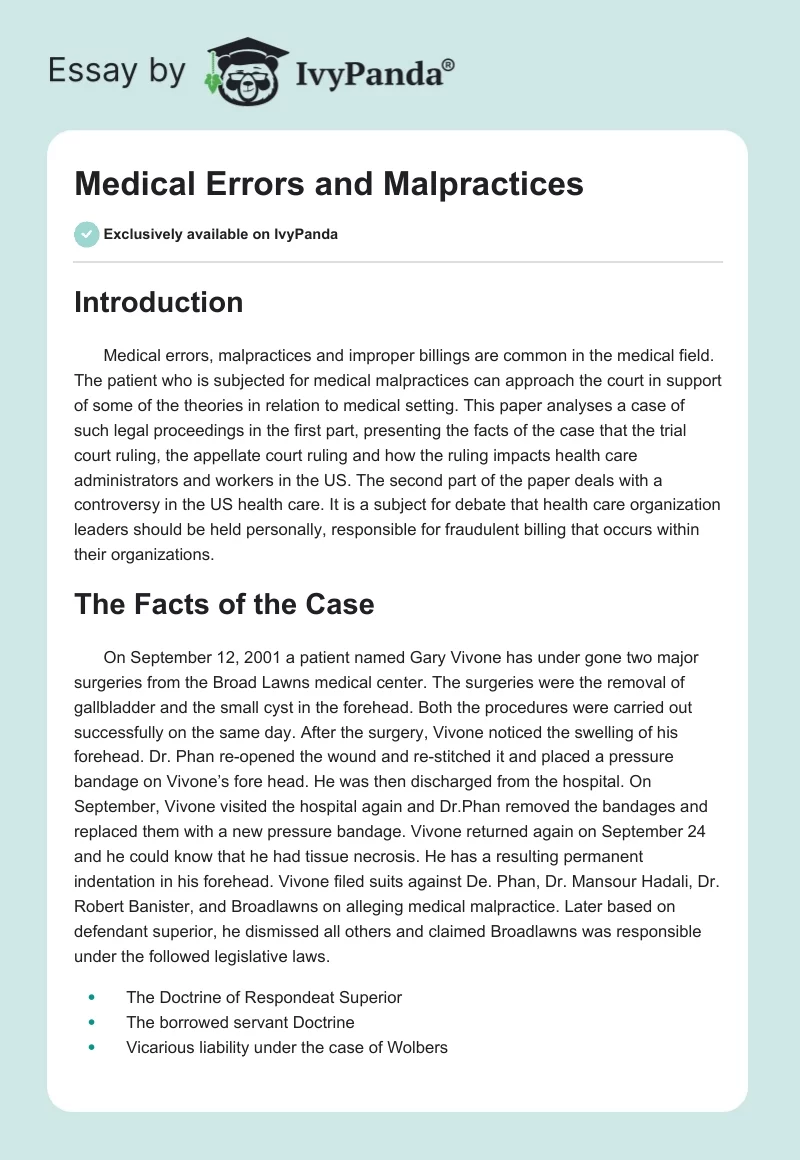 Medical Errors and Malpractices. Page 1