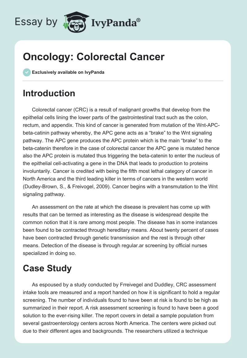 Oncology: Colorectal Cancer. Page 1