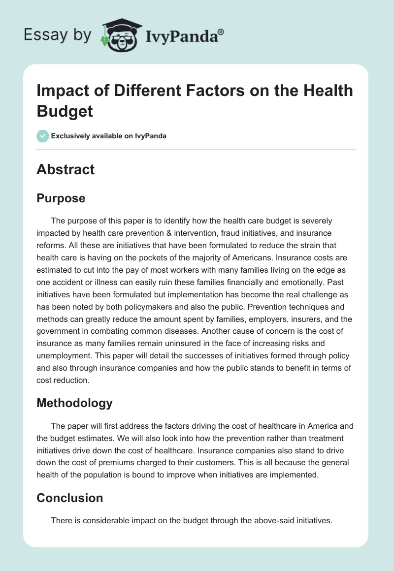Impact of Different Factors on the Health Budget. Page 1