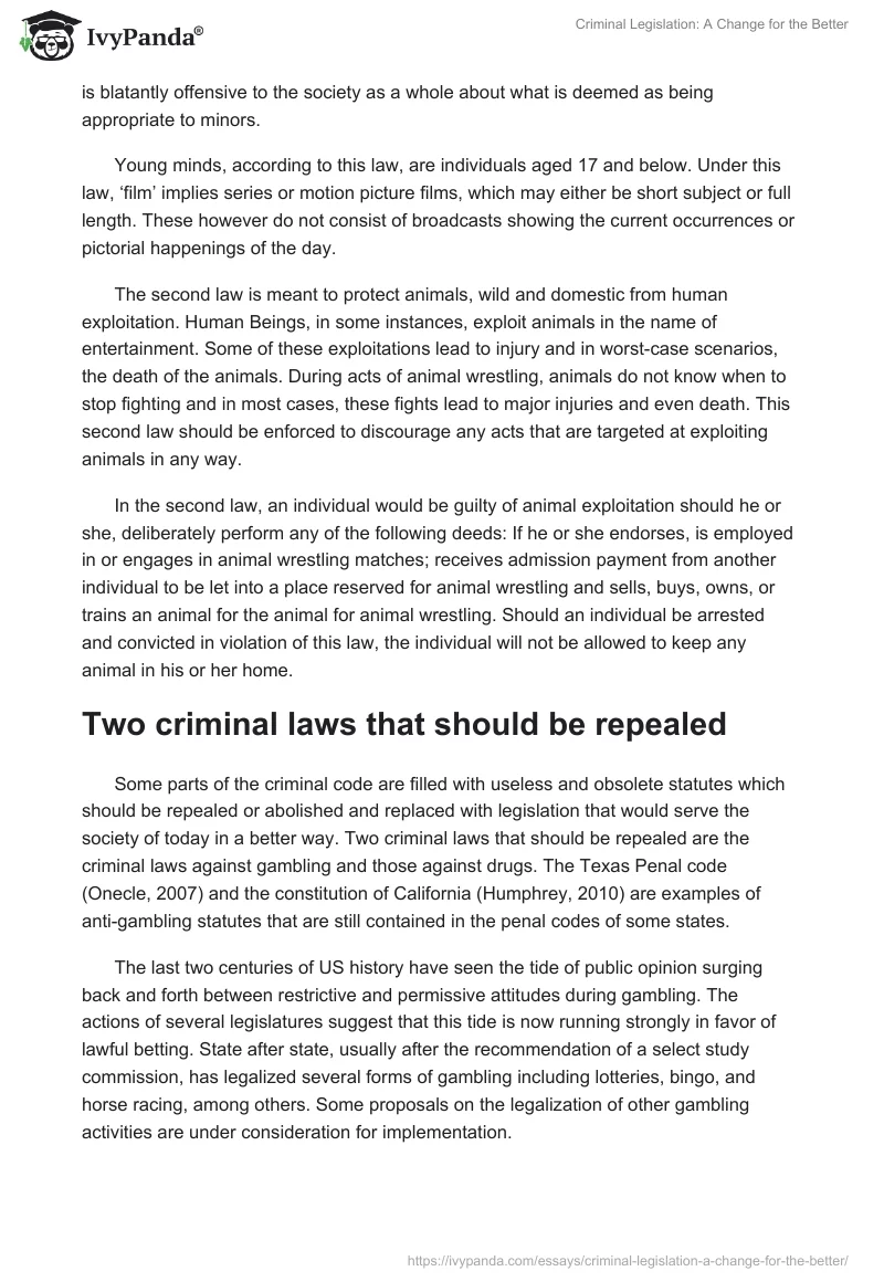 Criminal Legislation: A Change for the Better. Page 2