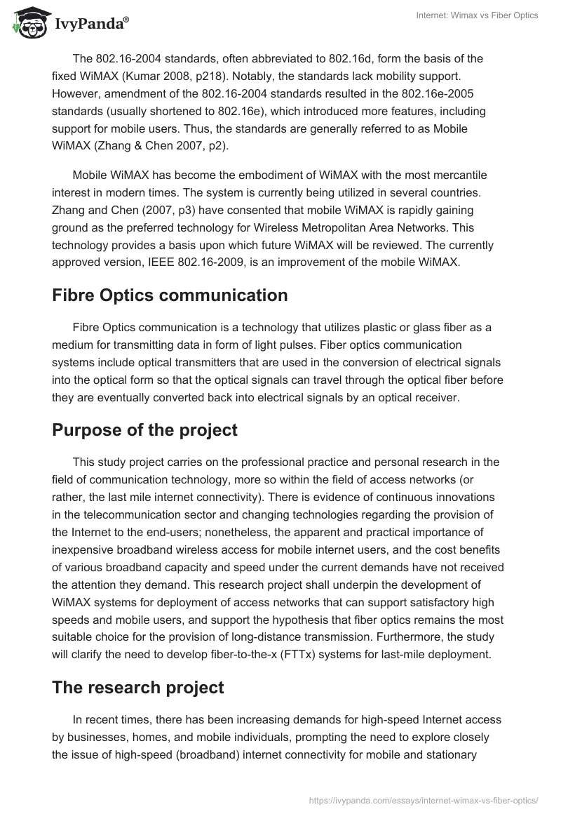 Internet: Wimax vs. Fiber Optics. Page 2