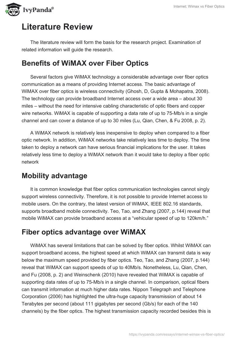 Internet: Wimax vs. Fiber Optics. Page 5