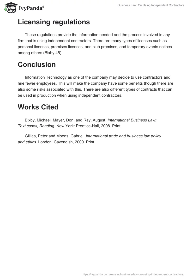 Business Law: On Using Independent Contractors. Page 3