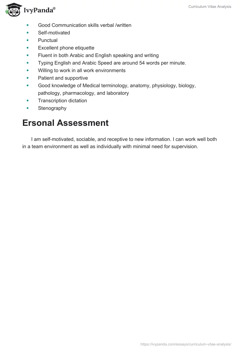 Curriculum Vitae Analysis. Page 3
