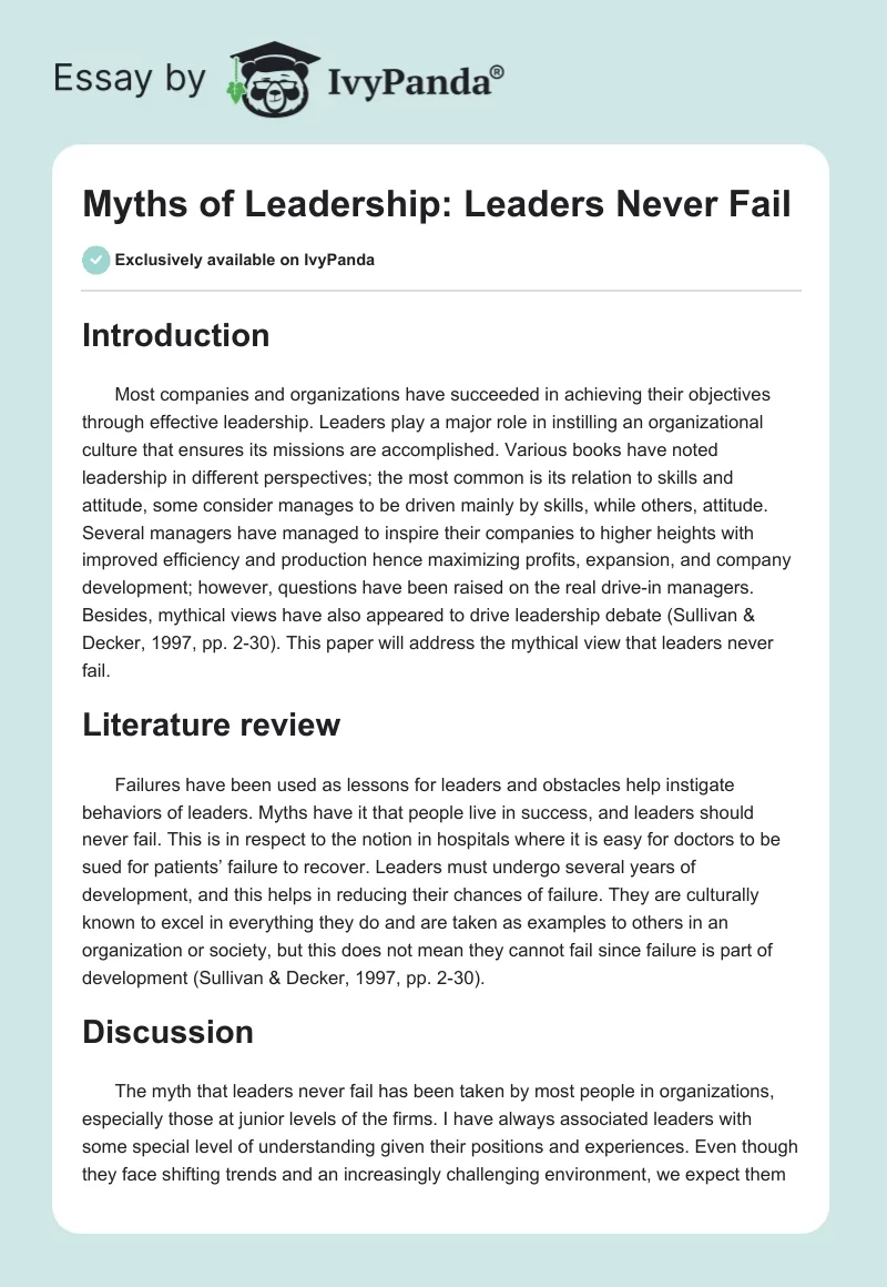 Myths of Leadership: Leaders Never Fail. Page 1