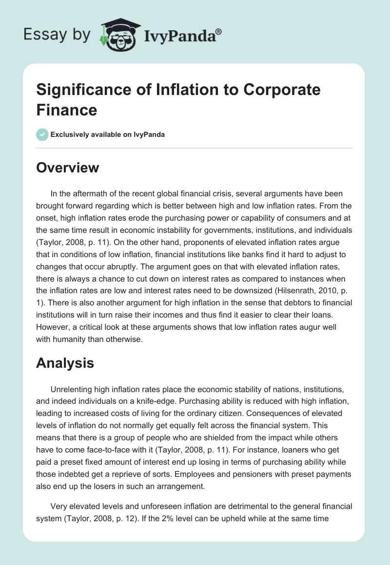 Significance of Inflation to Corporate Finance. Page 1