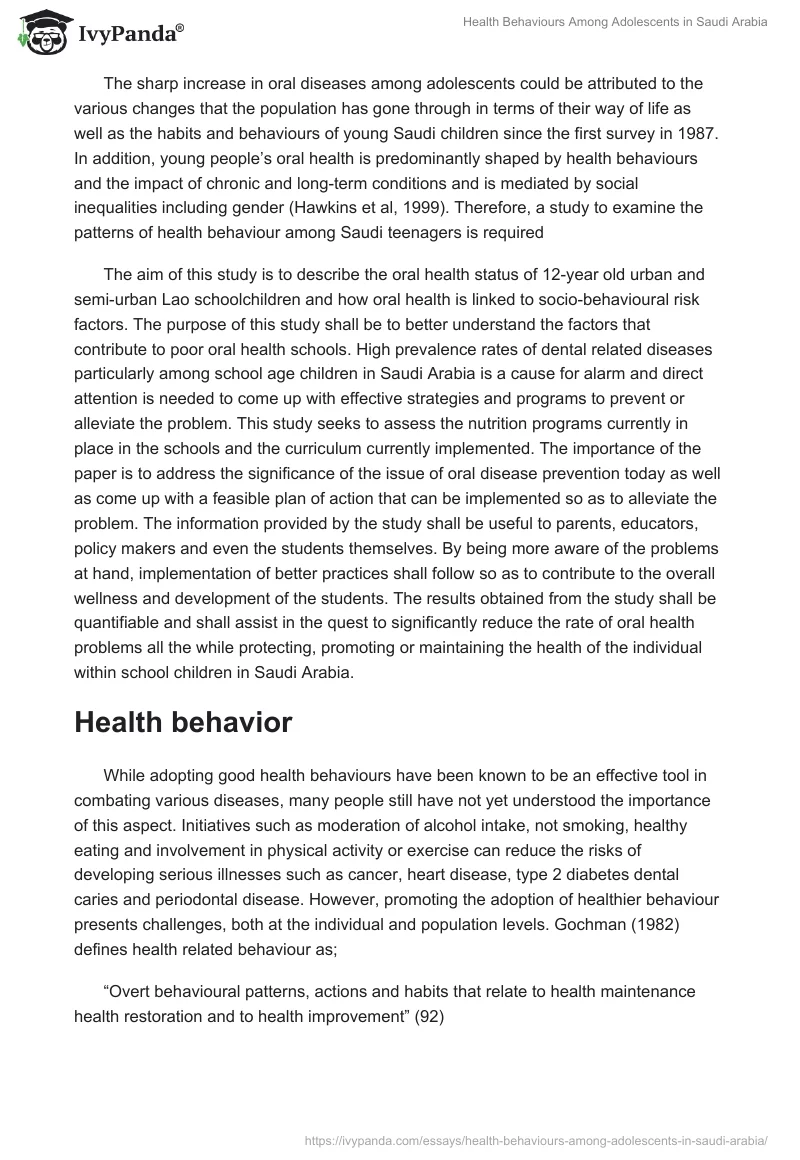 Health Behaviours Among Adolescents in Saudi Arabia. Page 2