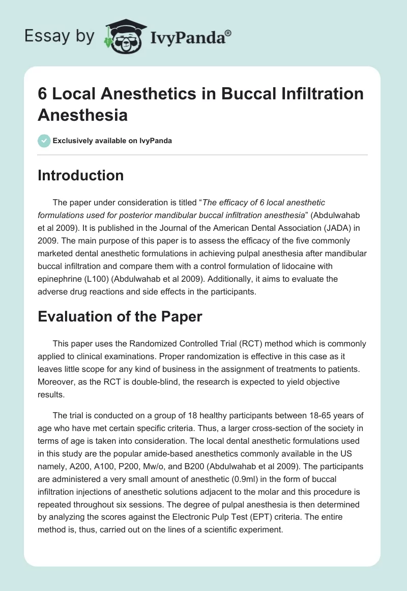 6 Local Anesthetics in Buccal Infiltration Anesthesia. Page 1