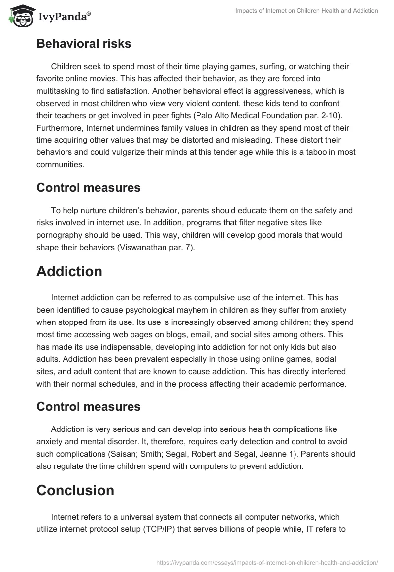 Impacts of Internet on Children Health and Addiction. Page 3