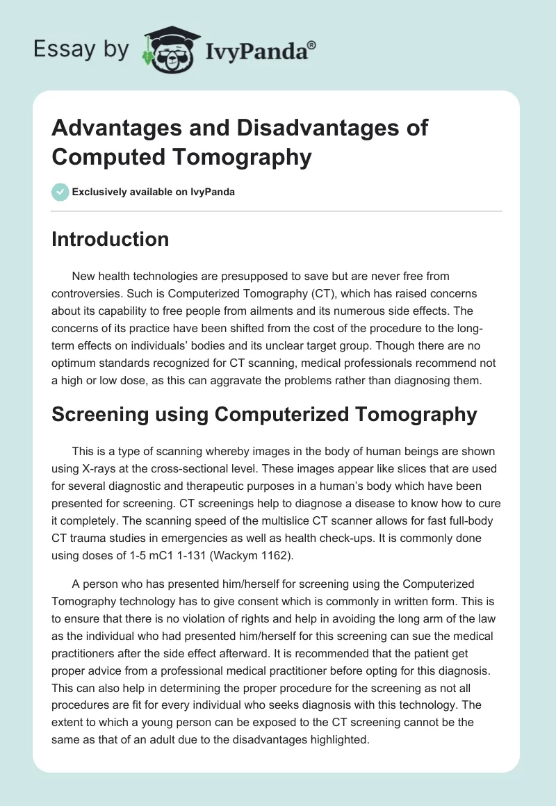 Advantages and Disadvantages of Computed Tomography. Page 1