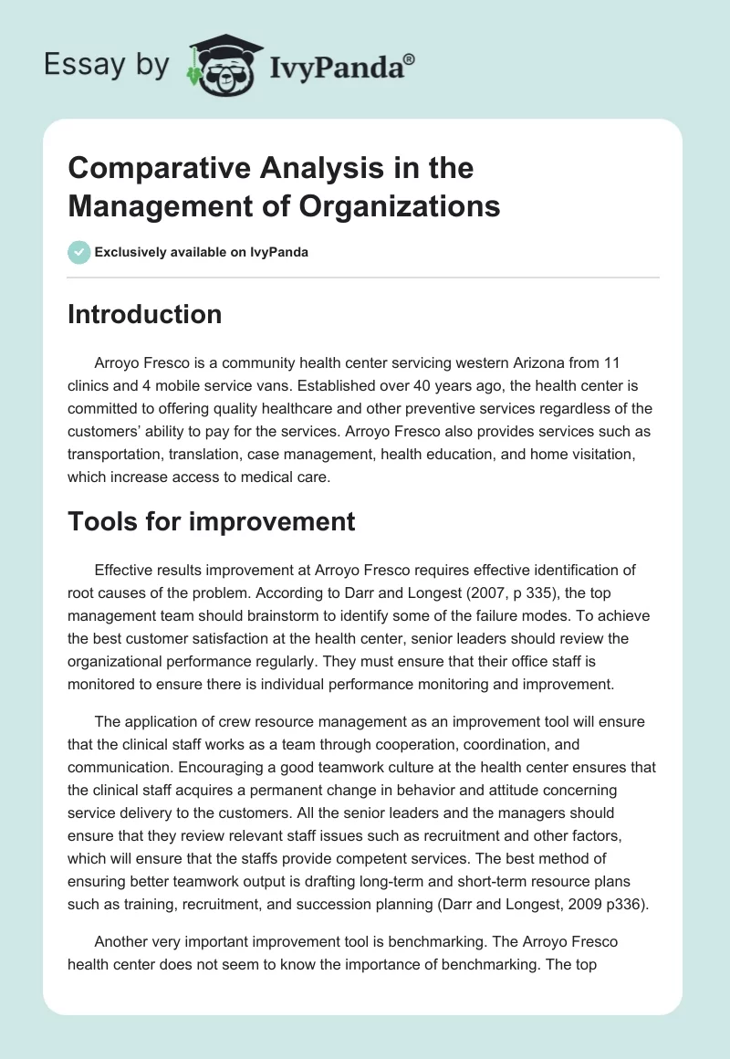 Comparative Analysis in the Management of Organizations. Page 1