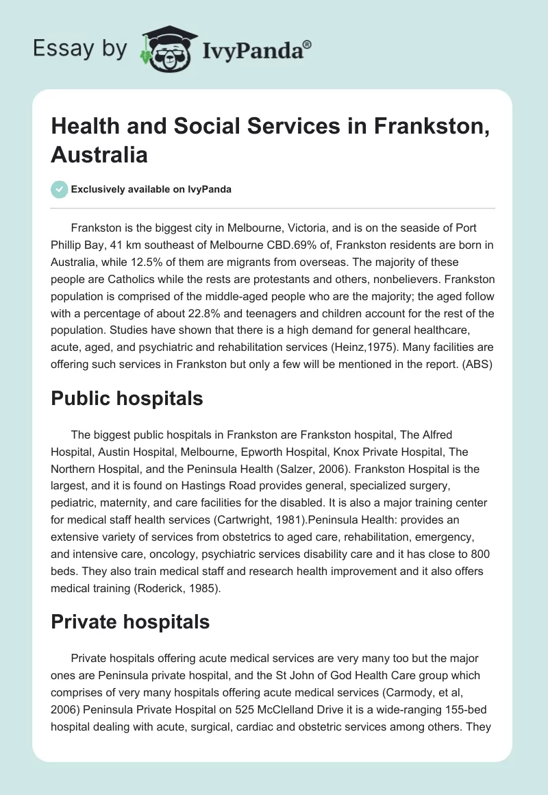 Health and Social Services in Frankston, Australia. Page 1